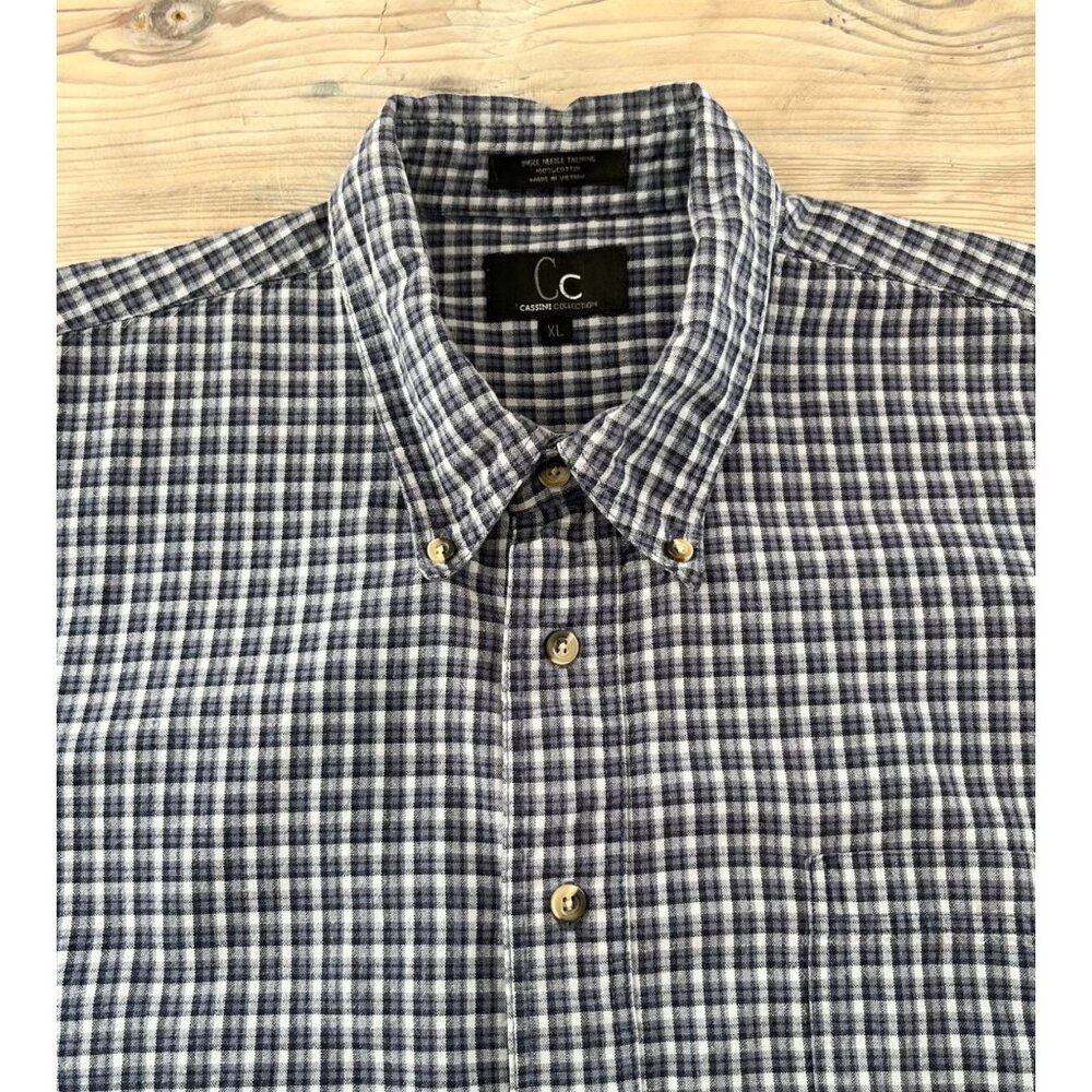 Cassini Collection Button Down Shirt Mens XL Blue Plaid 100% Cotton Short Sleeve
